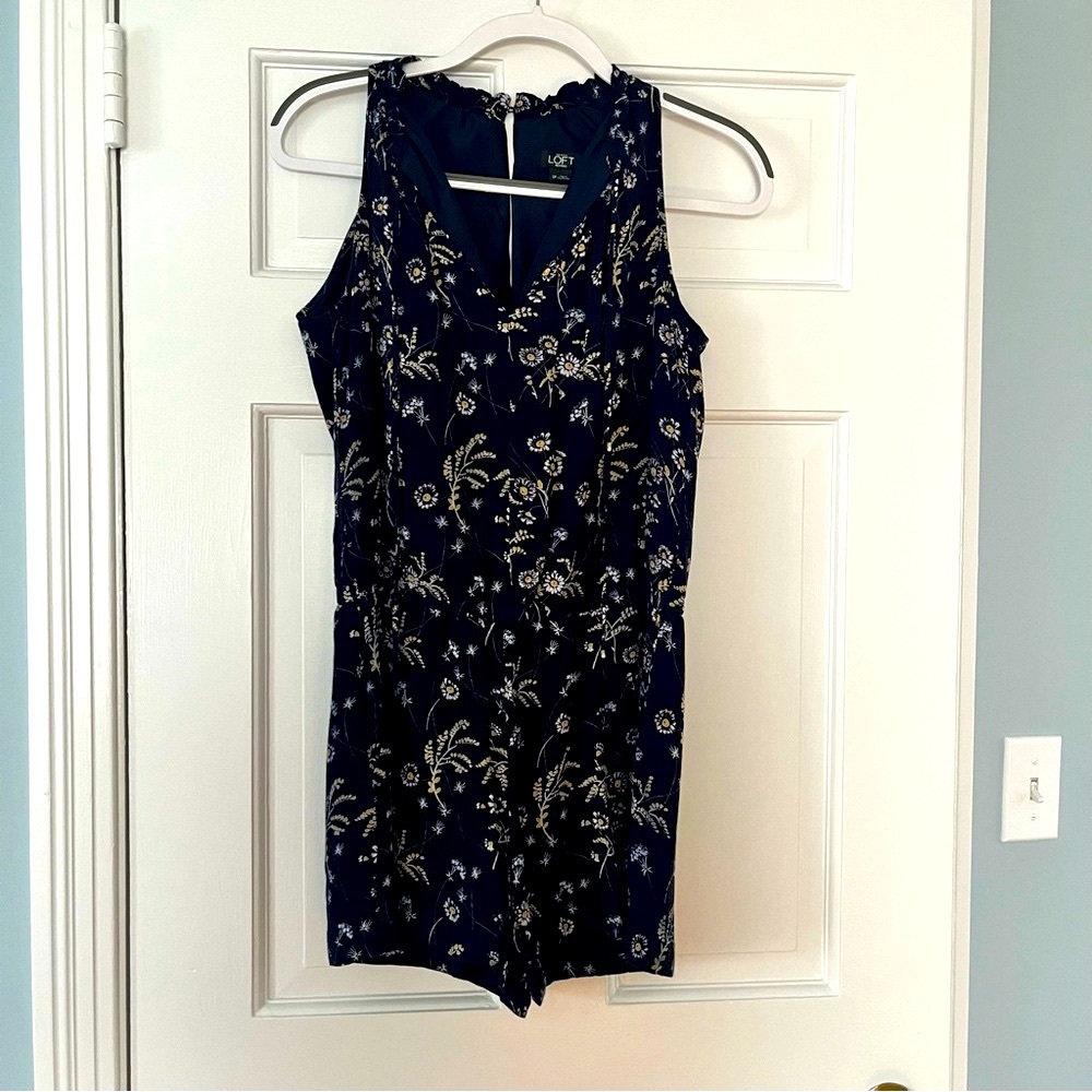 LOFT Black Floral Sleeveless Romper